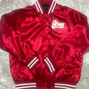 Forever 21 Red Satin Bomber Jacket with Ribbed Details